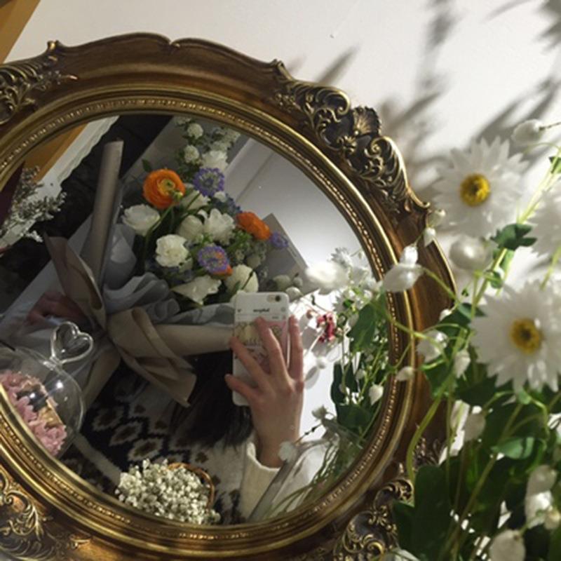 家居复古铜色欧式树脂雕花壁镜子挂化妆镜室浴镜面摆拍摄YNM具道