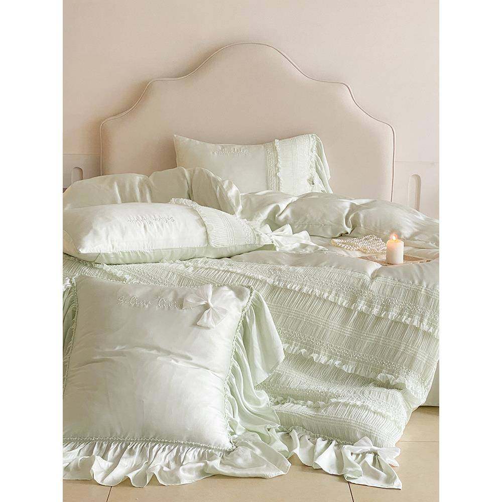 1VPR夏法式公主风0支兰精天丝JCW四件套冰春丝裸睡床上用品绿8床