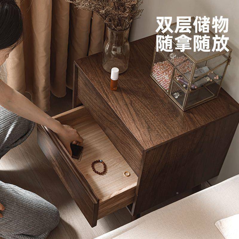 床柜简约实木头代现小型储物边柜卧室SJE家用抽屉收纳床柜中式床