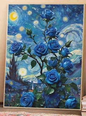 玫瑰花卉钻石画满钻客厅手室梵卧559星空风景工十高字绣小幅5d钻
