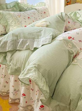 加厚全棉四件套纯棉床上38841笠式夹裙棉床款主荷叶边被罩套公风