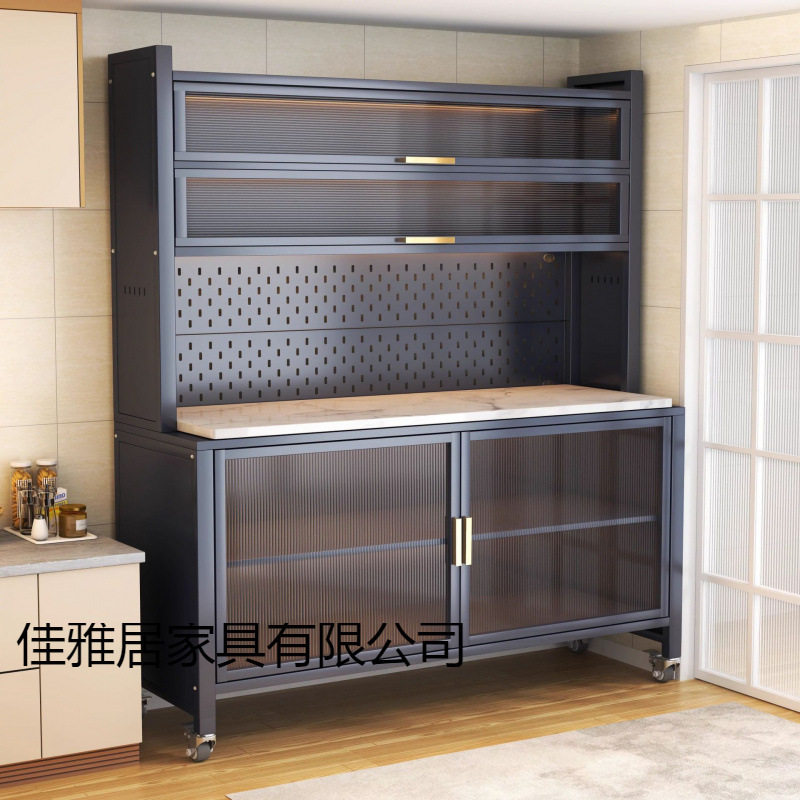 岩板厨房置物架餐边储物落地多层微波炉多功能收纳碗柜橱柜餐边柜