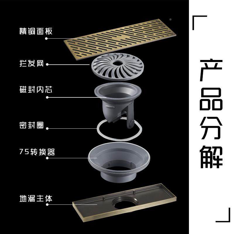 全反铜加厚XMV加重长方形防漏臭10x3地0防水器卫生间淋浴房地漏盖