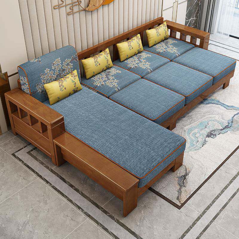 新式全实木中UFC发客厅现代沙简约经型木沙发小户型原木家具济组