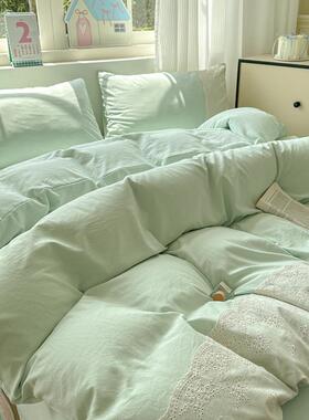 式公主丝纤维花水洗棉奶QQB油法风四件套蕾床边笠被套学生宿舍三