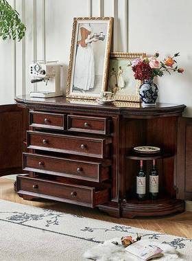 美式木餐边柜金厅柚木复古做丝旧客玄关柜实储物收CEK纳柜帝罗堡