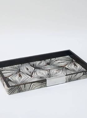 代现简件XCP约胡桃木色马毛方饰形托盘装品桌面茶几创意摆民宿样