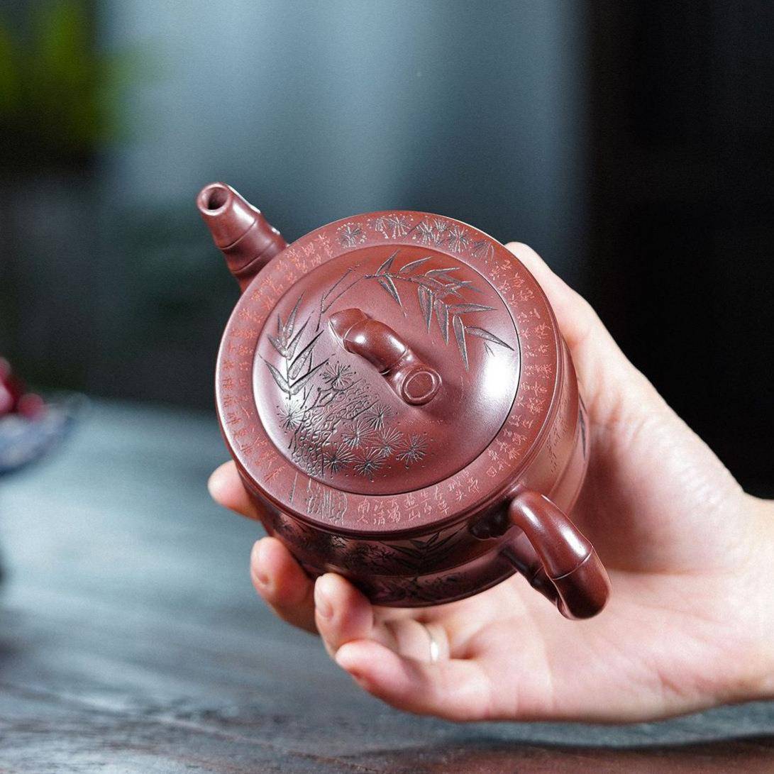竹影泡一品血竹段壶宜兴紫砂直壶播手工大口龙砂89214茶壶茶具