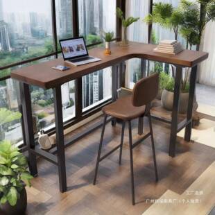 实木吧转角书桌简约客厅隔断台桌阳代台DNF家现L型靠墙一体用高脚