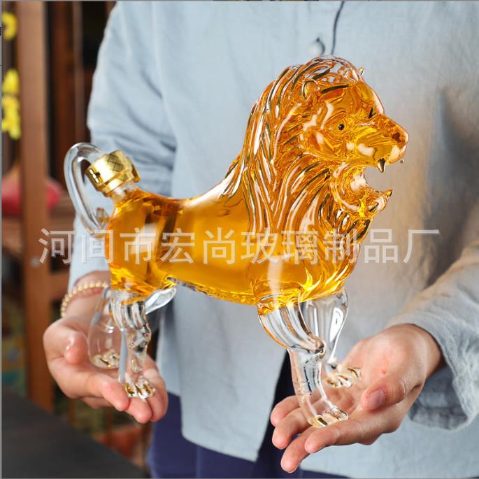 狮造酒醒酒器高档酒瓶高硼1硅玻璃瓶动物瓶子酒瓶加厚玻璃型酒瓶