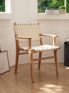 阳台休马闲桌椅实木藤编子宿桌椅洽谈餐椅民圆形实木桌子鞍TZ23-0