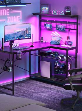 钢卧木转电角电桌台式家用室L型双人书桌拐角式美式竞脑桌办97146