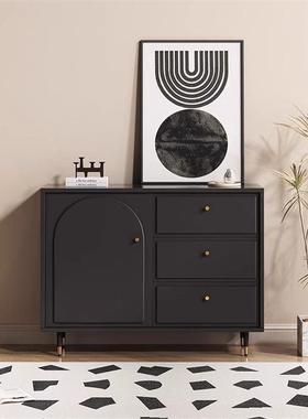 黑色餐边柜墙靠微一体储物柜客厅置HUS柜家用小橱柜轻物奢茶水波