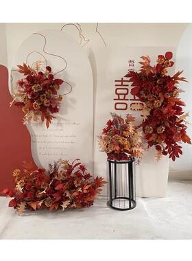 新款婚礼红花色中式订婚结婚绢引花排婚礼路背LXV景花花艺