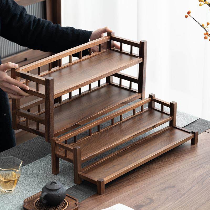 黑胡桃书桌置物架茶收F7775J5H室茶桌实茶具多层纳架摆放木书架博,收纳整理,书桌收纳置物架,淘宝优惠券,粉丝福利购,淘宝优惠卷
