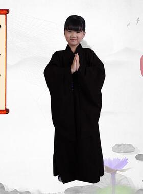 童居海青小孩海--清儿子士服咖啡色黑色高档台麻孩男女禅衣僧衣僧