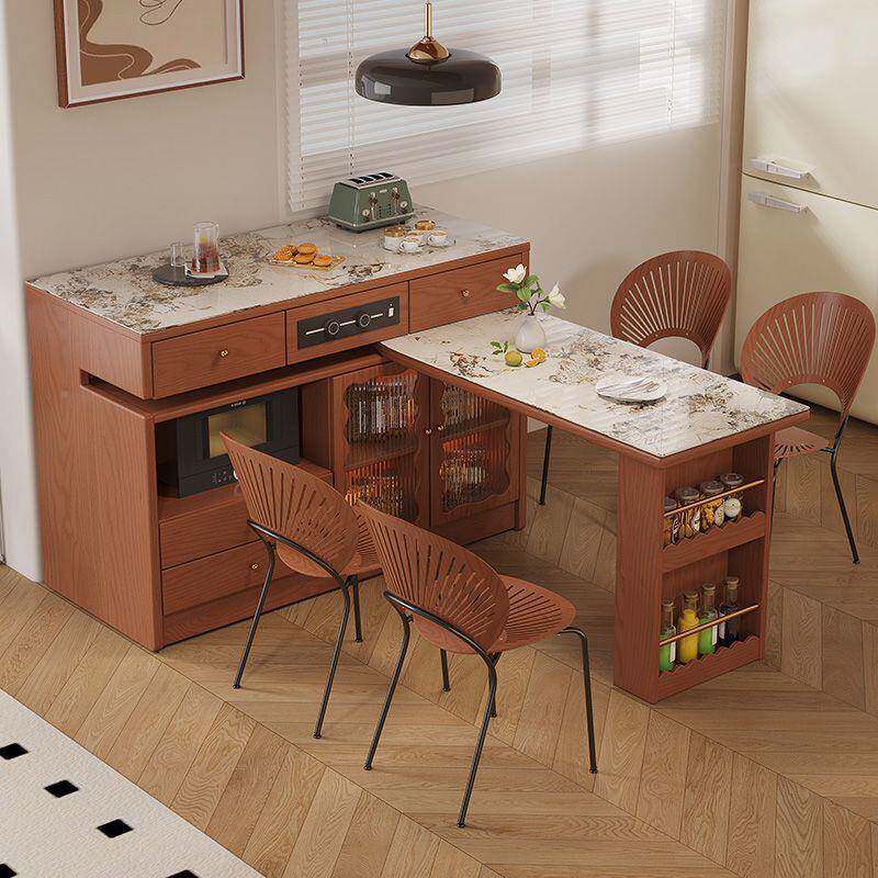 实木岛台餐桌一体伸缩985家台用原木小户古岩板旋风转多型功能吧