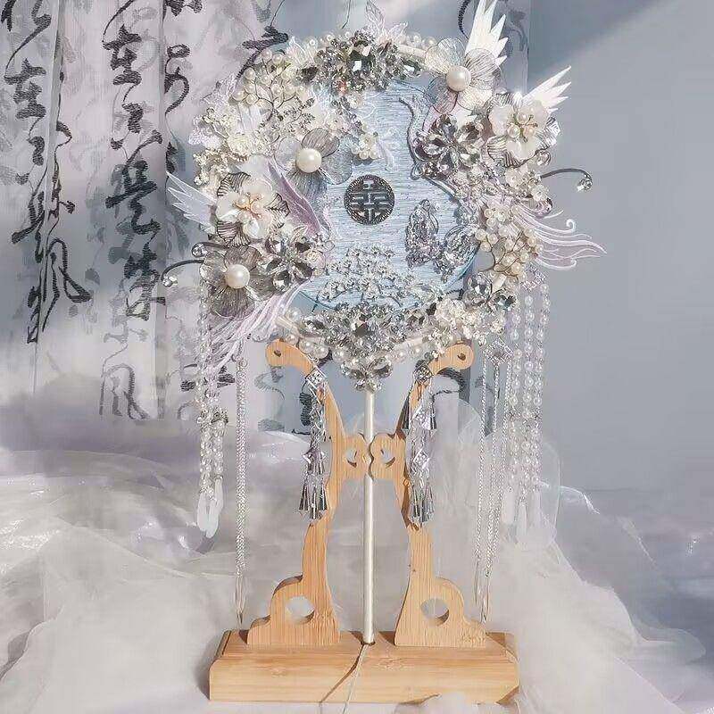 新中喜66310971式银蓝色团婚扇diy手物工闺蜜结礼秀禾拍照高级出