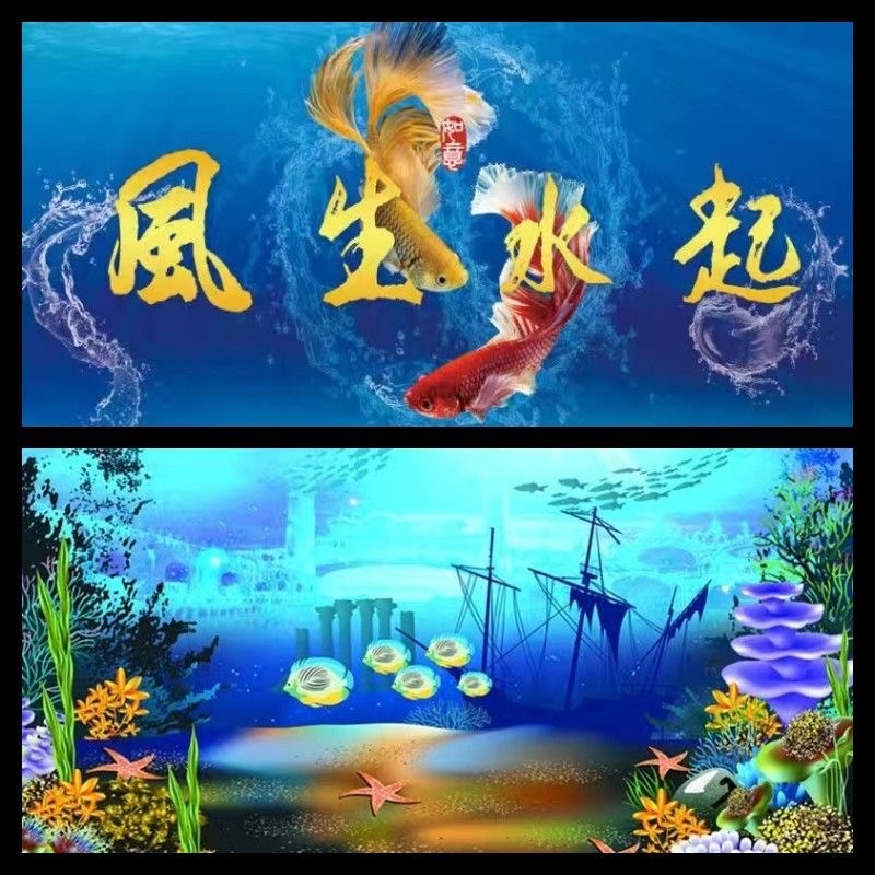 鱼缸背景贴纸高清图3D立体海底水草背景画水族箱造景装饰壁纸外贴