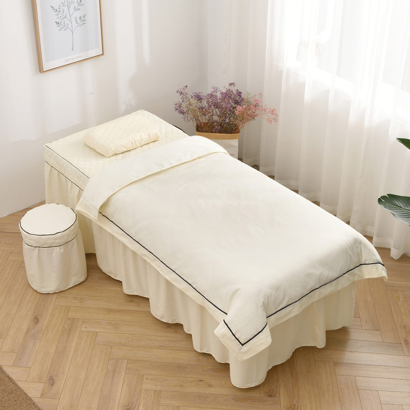 美容院床罩四件套全棉纹绣美体推拿按摩床床罩套简约欧式LOGO定制