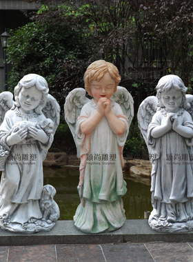 创意玻璃钢摆件可爱男女孩摆设橱窗吧台装饰品祈祷小天使工艺品