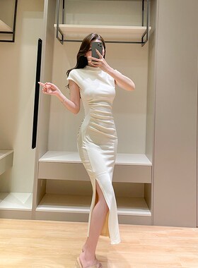 红色订婚连衣裙女平时可穿夏季新款气质性感修身收腰开叉领证裙子