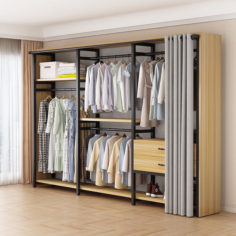开放式衣柜家用金属组合挂衣架步入式卧室落地实木置物架衣帽架子
