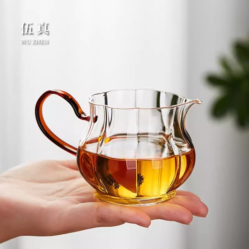 瓜型玻璃公道杯彩色把手防烫功夫茶喝茶匀杯茶海分茶器大容量公杯