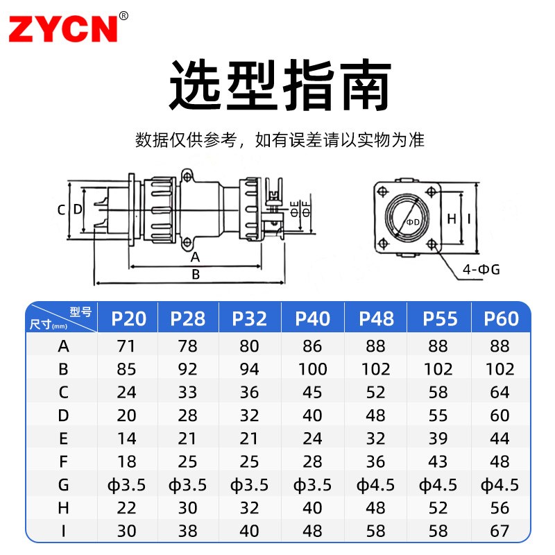 航空插头插座两2三3四4五5 7芯连接器P20电源电线接头公母叉对接