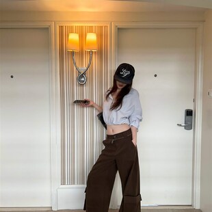 小众拉炼设计时髦咖色口袋阔腿工装 秋日计画 New 裤 08.18