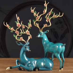 纯铜鹿鹿发财鹿摆件招财生财鹿大号家居客厅进门玄关电视柜装 饰品