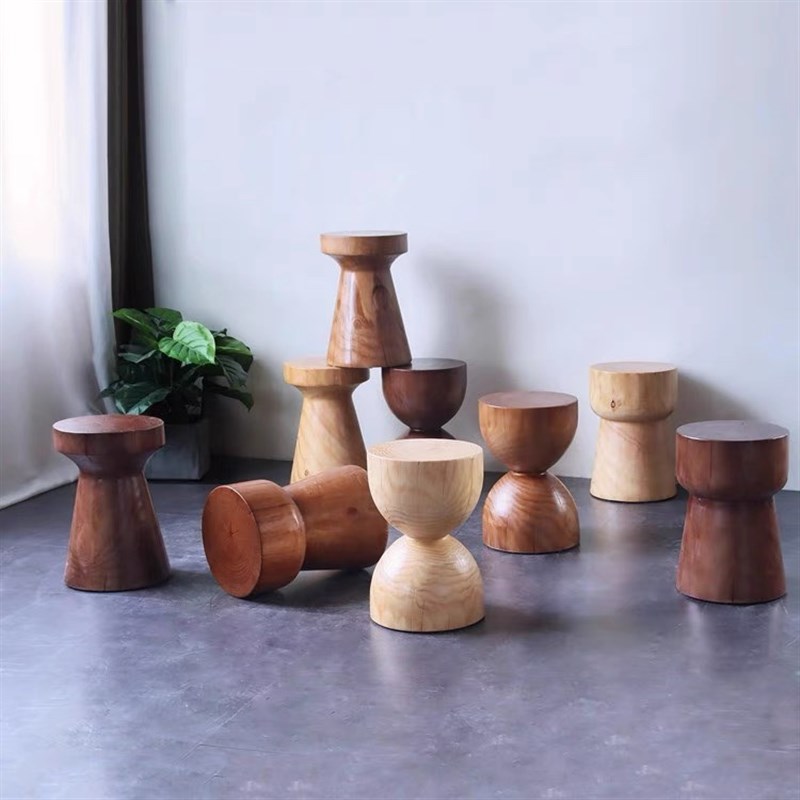 实木墩子原木凳子北欧边几圆形摆件树墩根雕民宿矮凳树桩床头柜子