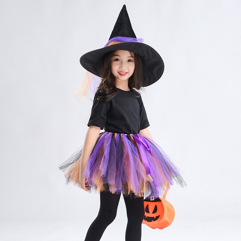 儿童万圣节亲子服装女童公主裙巫婆女巫cos装扮化妆舞会演出服