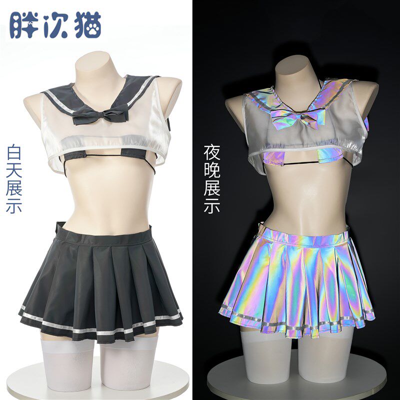 夜光主题水手服 透明性感JK制服比基尼套装睡裙私房睡衣超短裙