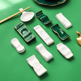 迈卡伦 轻奢金边陶瓷筷托酒店两用公筷枕高档家用筷架汤勺托垫