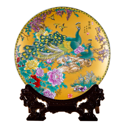 景德镇陶瓷盘子家居客厅中式陶瓷工艺品电视柜装饰品酒柜创意摆件