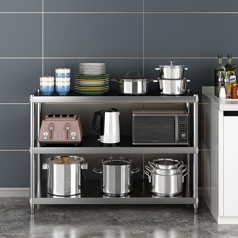 厨房置物架3层微波炉架子30宽35/40cm不锈钢落地式三层烤箱货架子