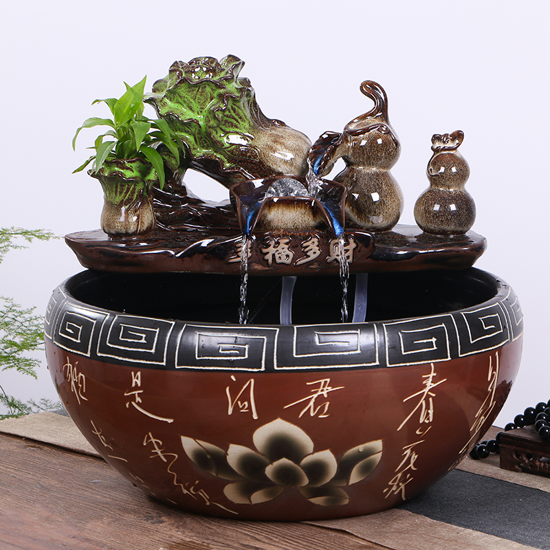 景德镇流水陶瓷鱼缸喷泉造景家用养鱼盆大号乌龟缸碗莲盆小金鱼盆