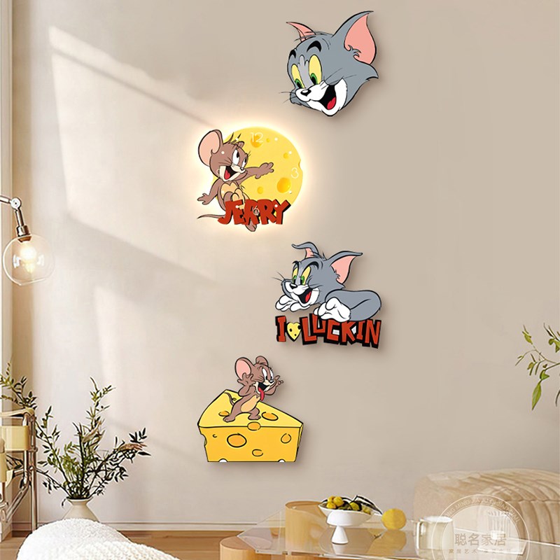 猫和老鼠入户玄关装饰画时钟壁灯钟表餐厅挂画客厅走廊挂钟壁画