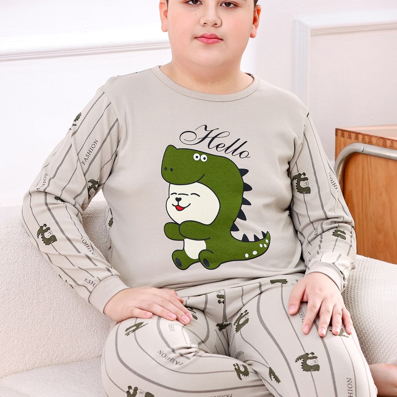 男胖童秋衣秋裤套装薄款保暖内衣纯棉中大童加肥加大码儿童男孩冬