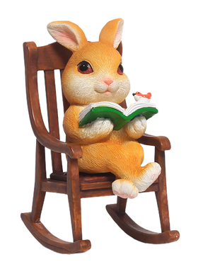 可爱办公室桌面兔子看书摇椅摆件花园阳台庭院造景盆栽装饰送礼物