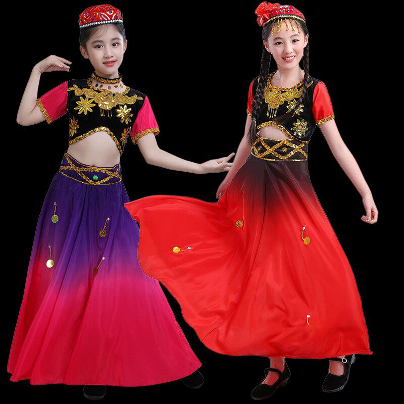 新款六一儿童少数民族演出服新疆舞服装元旦儿童舞蹈服女维吾儿族