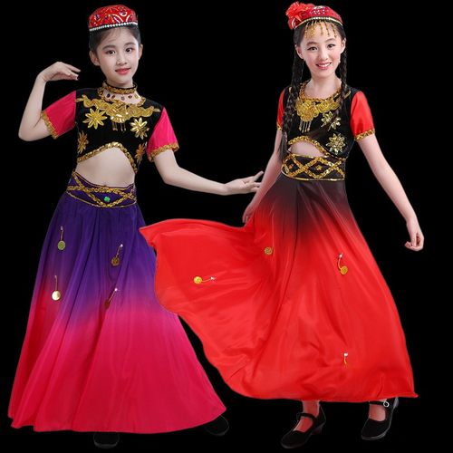 新款六一儿童少数民族演出服新疆舞服装元旦儿童舞蹈服女维吾儿族