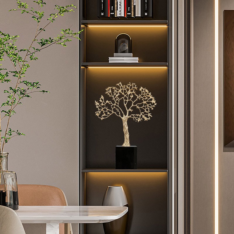 新中式发财树摆件高端金属工艺品高档办公室样板间书柜桌面装饰品