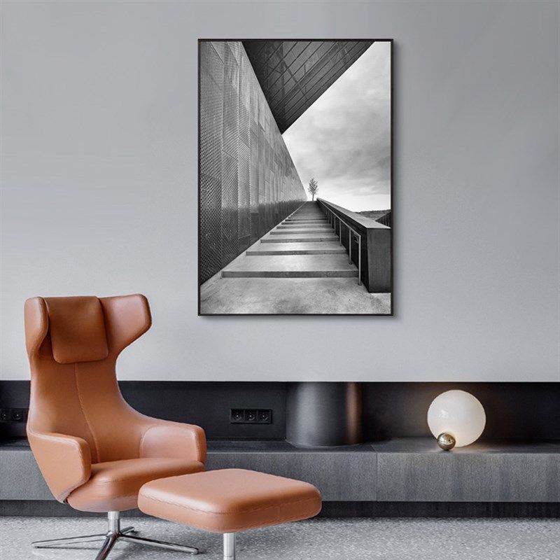 大幅黑白灰工业风轻奢装饰画意式北欧极简空间延伸感挂画客餐厅画