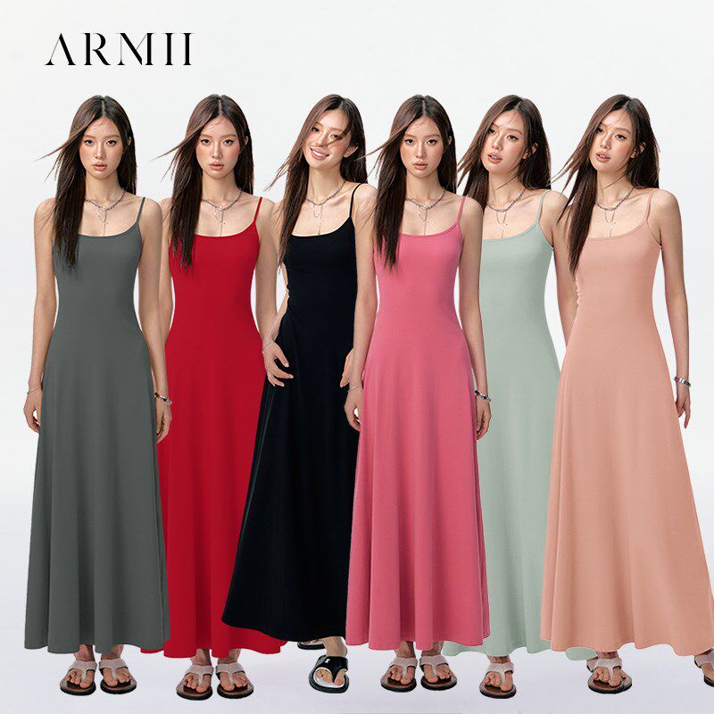 ARMII吊带连衣裙女修身显瘦A字裙收腰气质长裙大裙摆欧美性感裙子