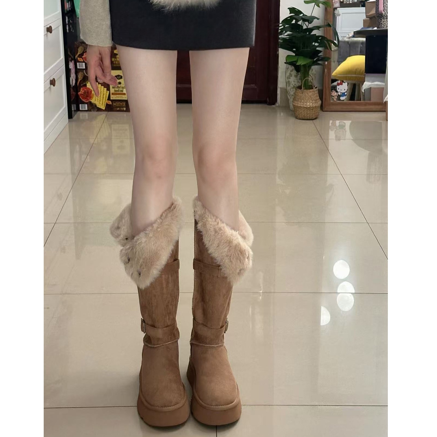 厚底加绒雪地靴女款2025新款冬季防水防滑加厚保暖棉鞋高筒长筒靴