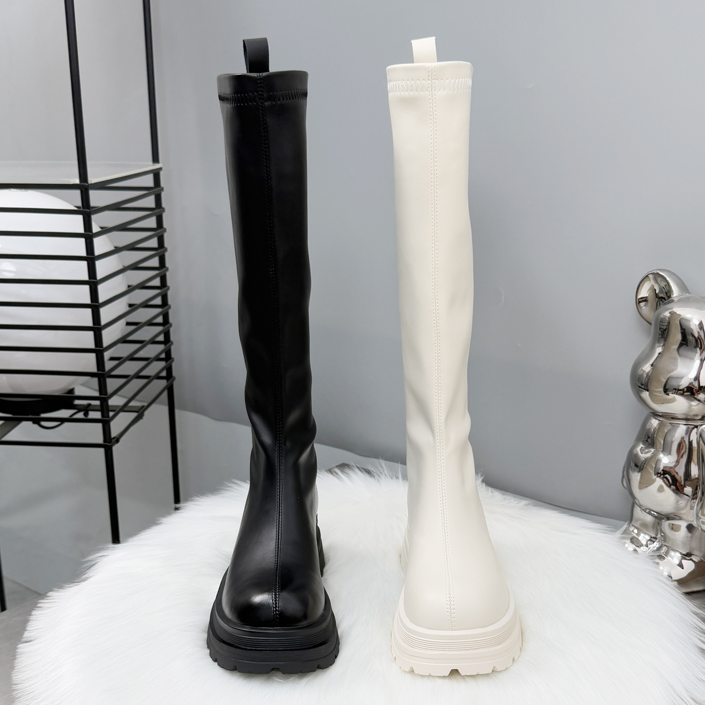 白色长筒靴女2025新款秋冬靴子厚底骑士靴百搭小个子不过膝长靴