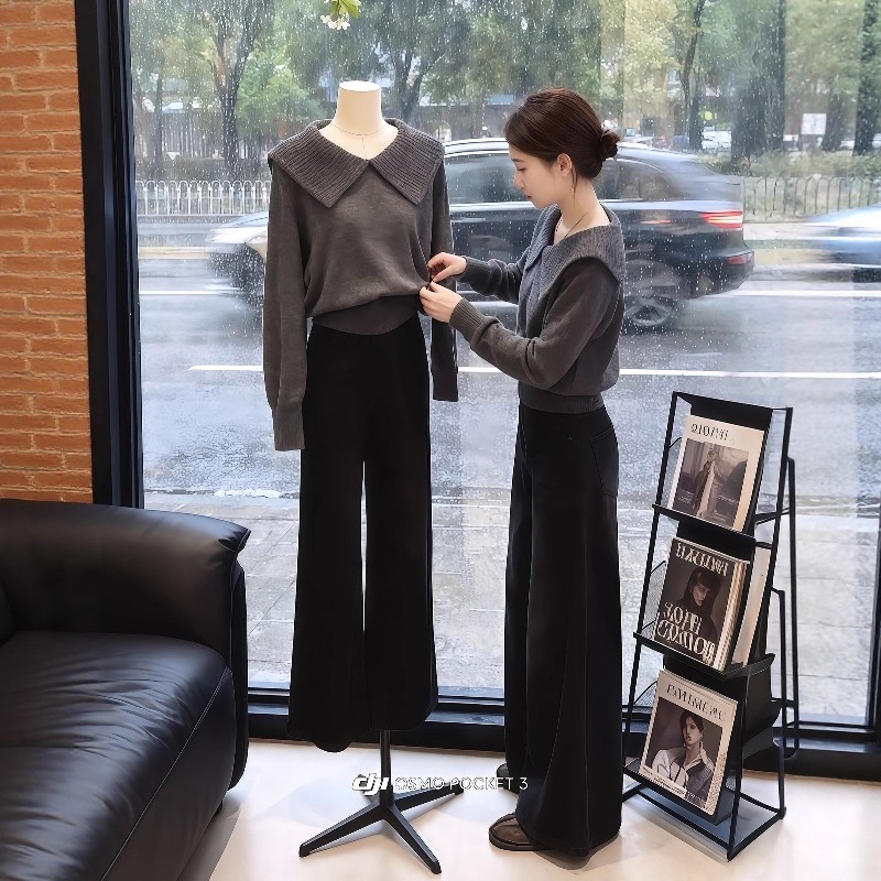 大码洋气减龄娃娃领针织衫毛衣女2025秋季胖mm显瘦小众设计感上衣