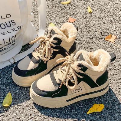 加绒保暖高帮厚底棉鞋女款2025冬季新款增高配阔腿裤休闲运动板鞋